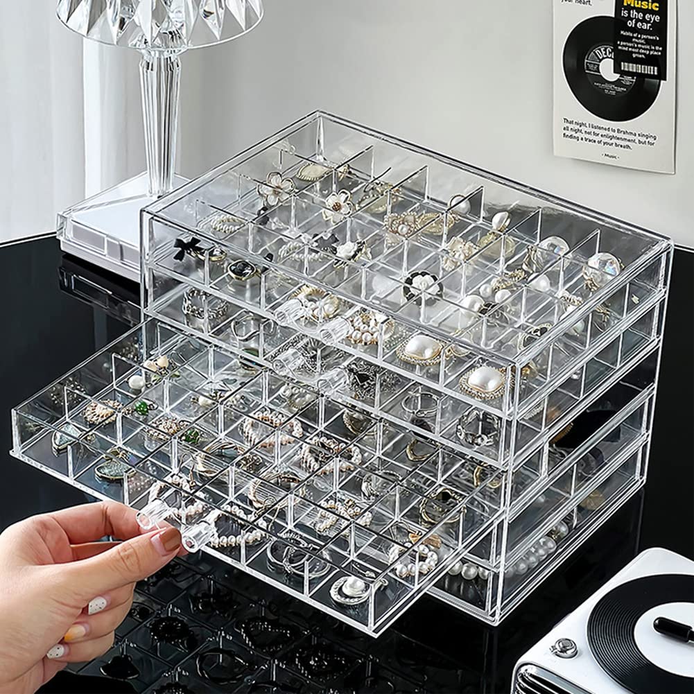 YUFONG Jewelry Boxes Earring Storage Box Organizer 5 Drawers Jewelry Organizer Acrylic Jewelry Storage Box Holder Compartment Transparent Display Storage Case Gift for Women Girls (84 Girds)