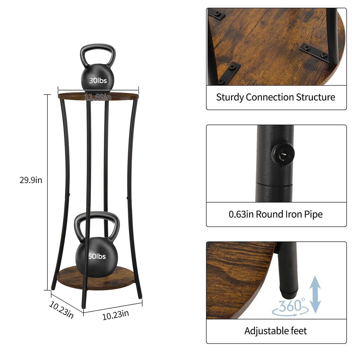 YINMIT Plant Stand Indoor,2 Tier Round Potted Holder Rack,Flower Pot Stand Shelf,Round Supports Rack,Corner Plant Shelf for Balcony Garden Patio Living Room,Brown