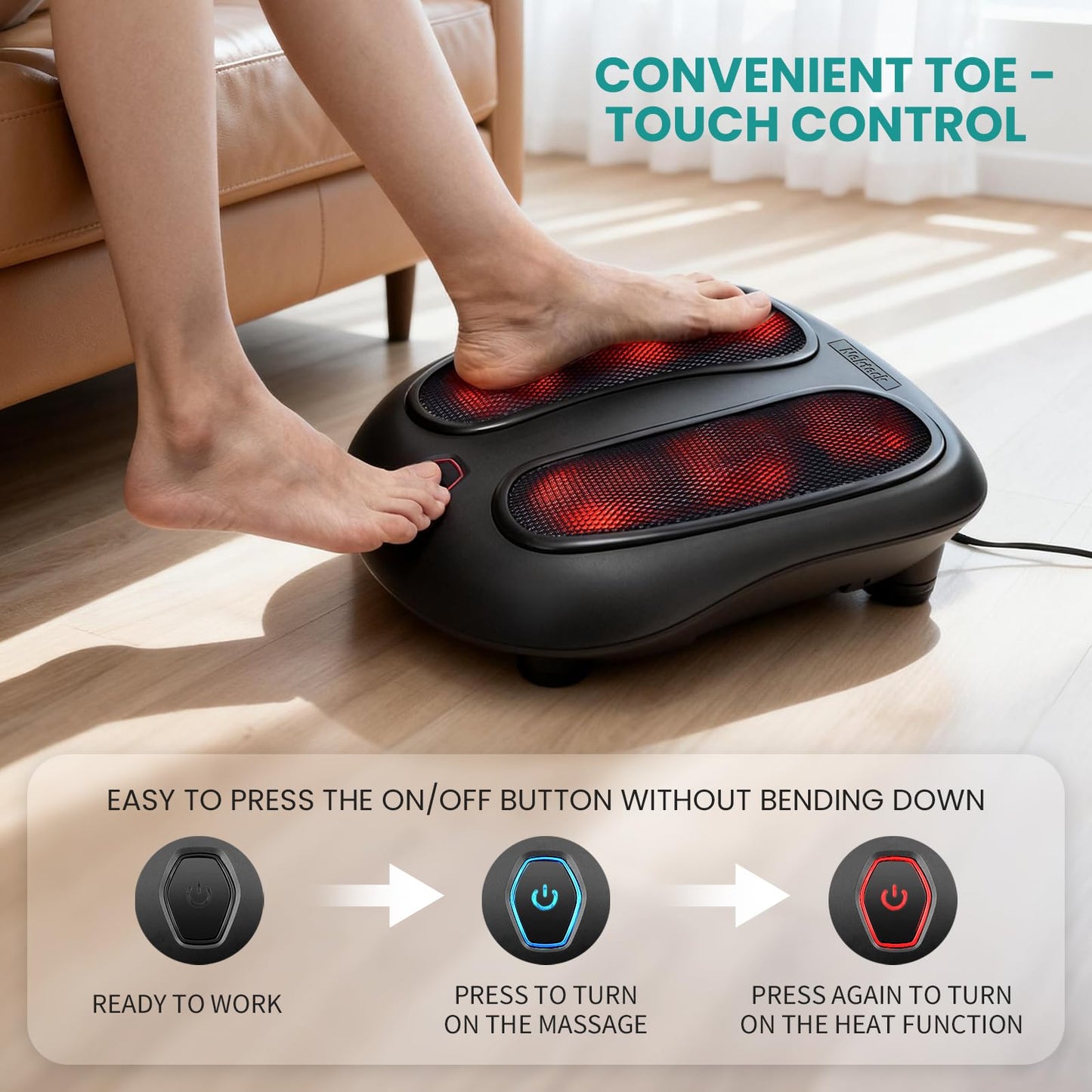Nekteck Foot Massager with Heat, Shiatsu Heated Electric Kneading Foot Massager Machine for Neuropathy, Plantar Fasciitis, Feet Massage for Pain Relief, Circulation, Ideal Gifts for Man Woman Her Him