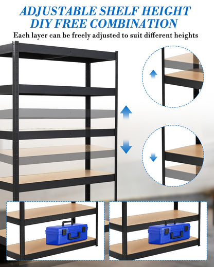 5-Tier Adjustable Shelving Units,48x18x72 Garage Metal Storage Shelving Units,Heavy Duty Garage Shelving Adjustable Garage Shelves,Loads 2000 LBS,Metal Storage Utility Racks for Warehouse,Pantry, Base