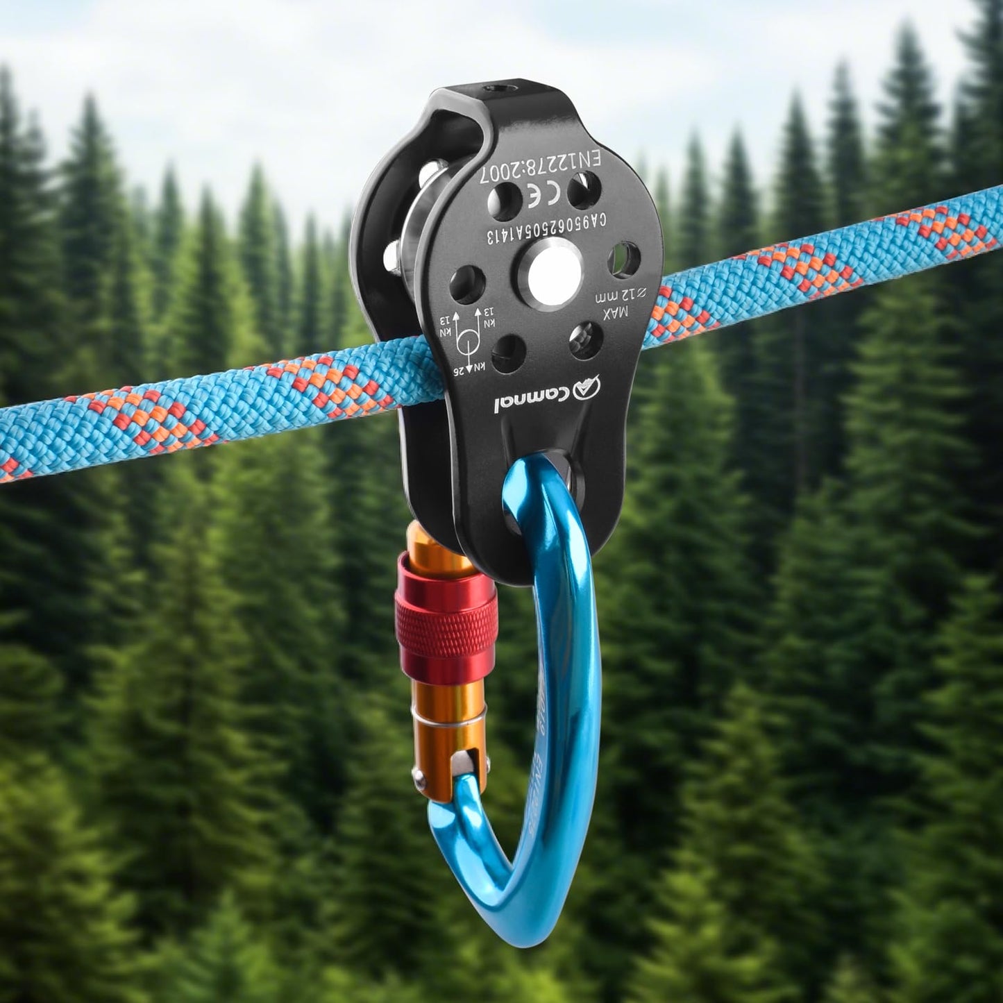 TRIWONDER 26kN Climbing Pulley CE Certified Rescue Pulley Single Sheave Aluminum Fixed Eye Rock Rope Pulley (02 26kN - Black)