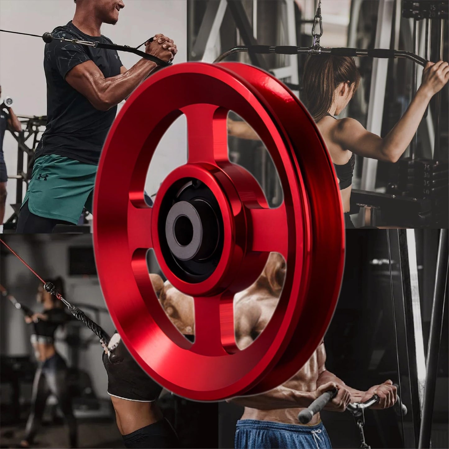 Gueiddi Aluminum Pulley for Home Gym, Load Capacity Sealed Bearing Pulley System, Quiet & Smooth Replacement Gym Pulley Wheel for Cable Machine, LAT Pulldown, Weight Equipment (1, Red, 88-90mm)