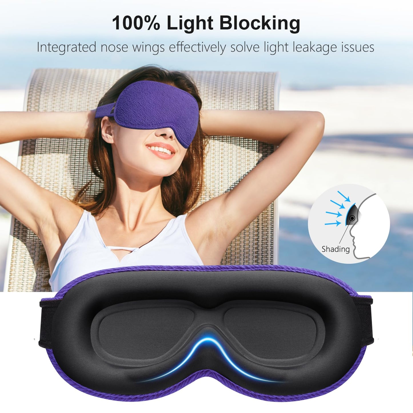 Gritin 100% Blackout Sleep Eye Mask for Women Men, Zero Pressure Sleeping Mask - Ergonomic Design 3D Cutout Eye Movement and Eyelash Friendly Night Blindfold, Ultra Soft Comfortable for Sleeping
