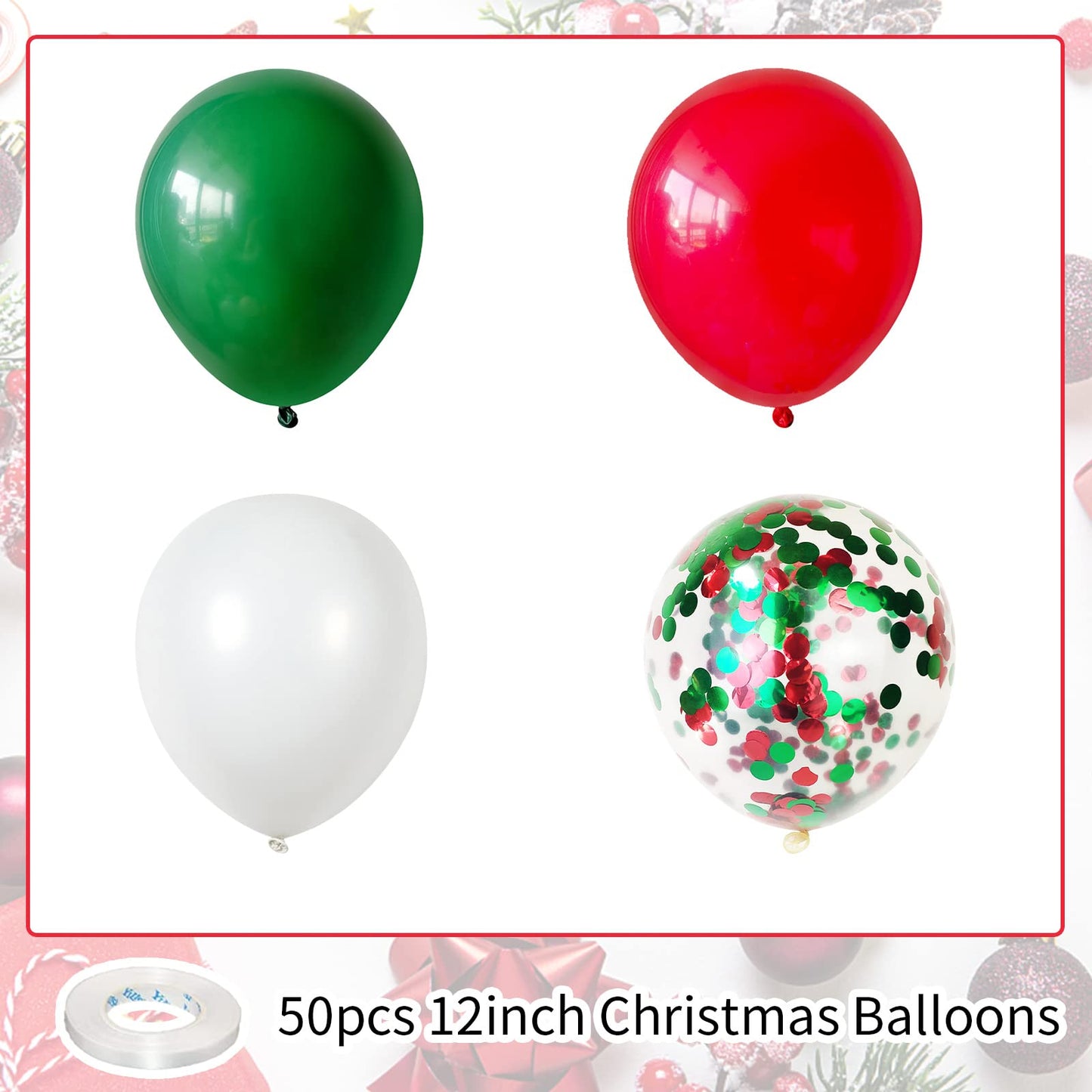 Christmas Balloons 50pcs Red Green White Latex Balloon for Party with Red Green Confetti Balloons Dark Green Matte White Christmas Party Decorations New Year Holiday Xmas Supplies