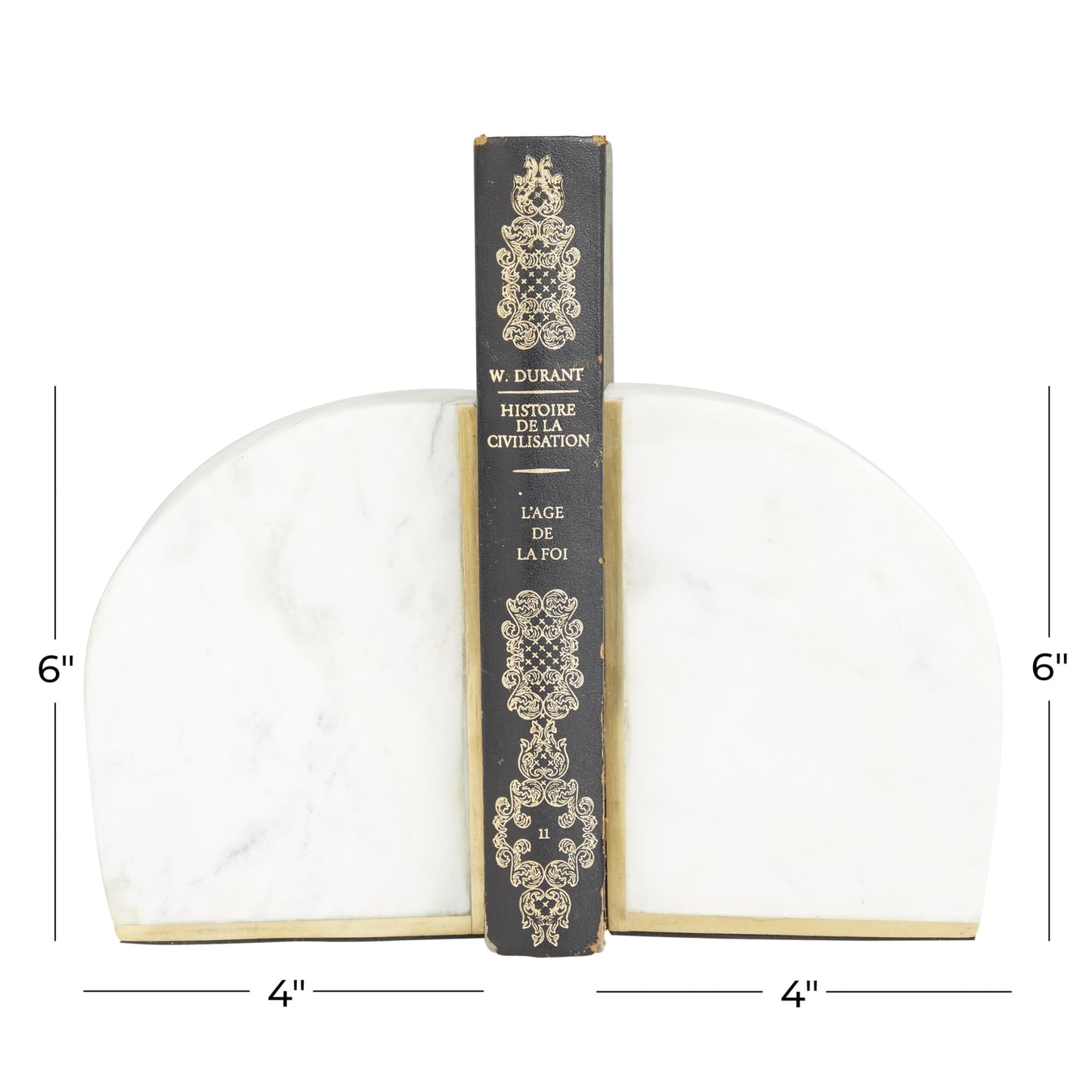 CosmoLiving by Cosmopolitan Marble Geometric Bookends with Gold Inlay, Set of 2 4"W, 6"H, White