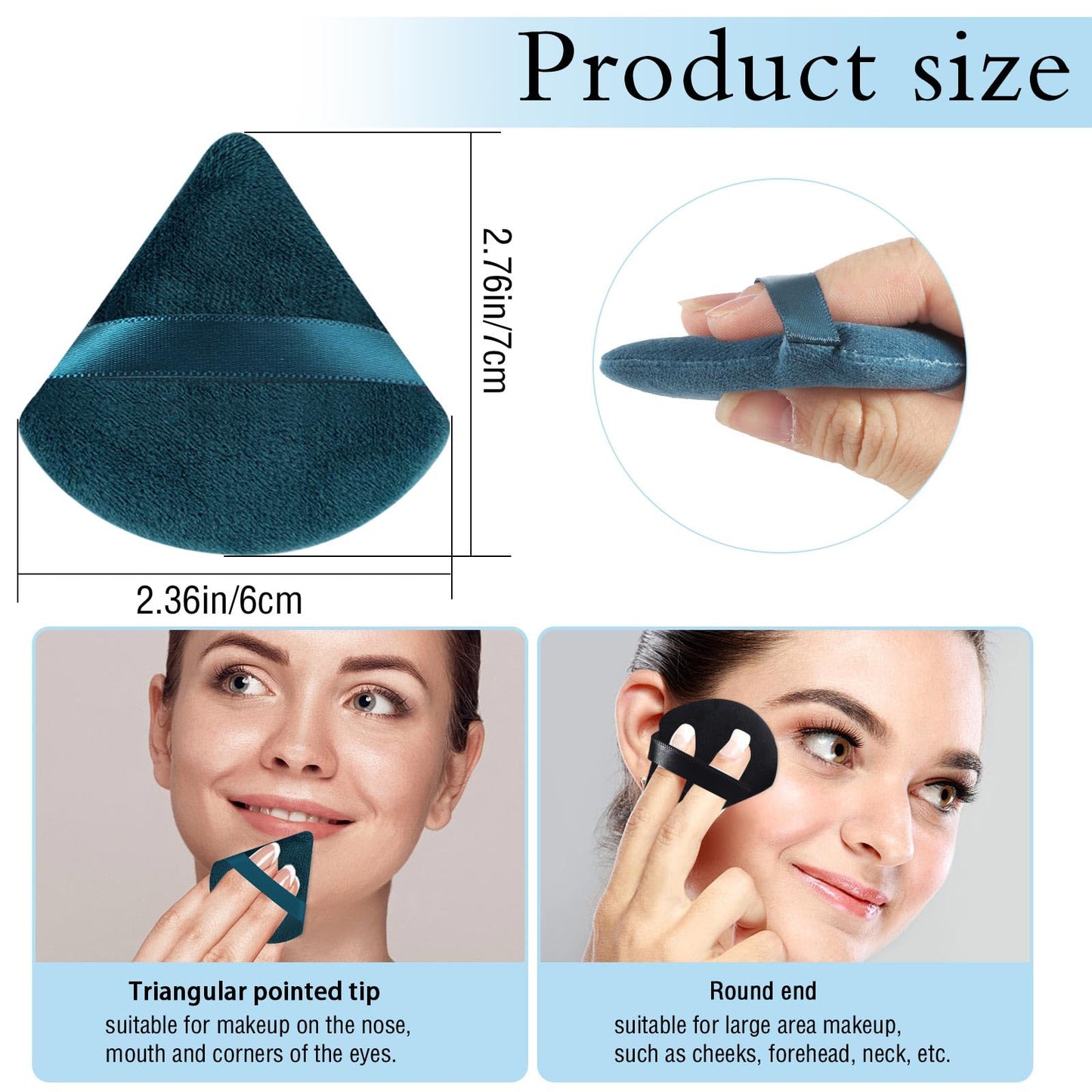 Pimoys 6 Pieces Powder Puff Face Makeup Sponge Soft Velour Triangle Powder Puffs Beauty Sponge Stocking Stuffers for Loose Powder (Black, Pink)