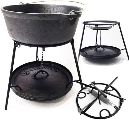 CampMaid Outdoor Cooking Set - Dutch Oven and Tools Set - Charcoal Holder & Cast Iron Grill Accessories - Camping Grill Set - Outdoor Cooking Essentials - Camp Kitchen Equipment - (6 Piece Set)