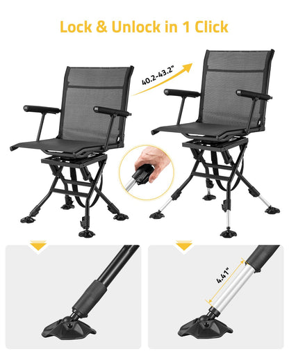 Trakiom Swivel Hunting Chairs for Blinds Hunting Blind Chair 360 Degree Silent Swivel Camping Chair Portable Hunting Seat Height Adjustable Foldable with Armrest