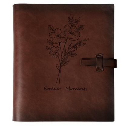 Photo Album 4x6 200 Photos, Genuine Leather Photo Albums with Writing Space with 30 Writing Paper, Travel Family Wedding Kids Graduation Ultrasound Baby Picture Album Scrapbook Photo Album（Flowers）