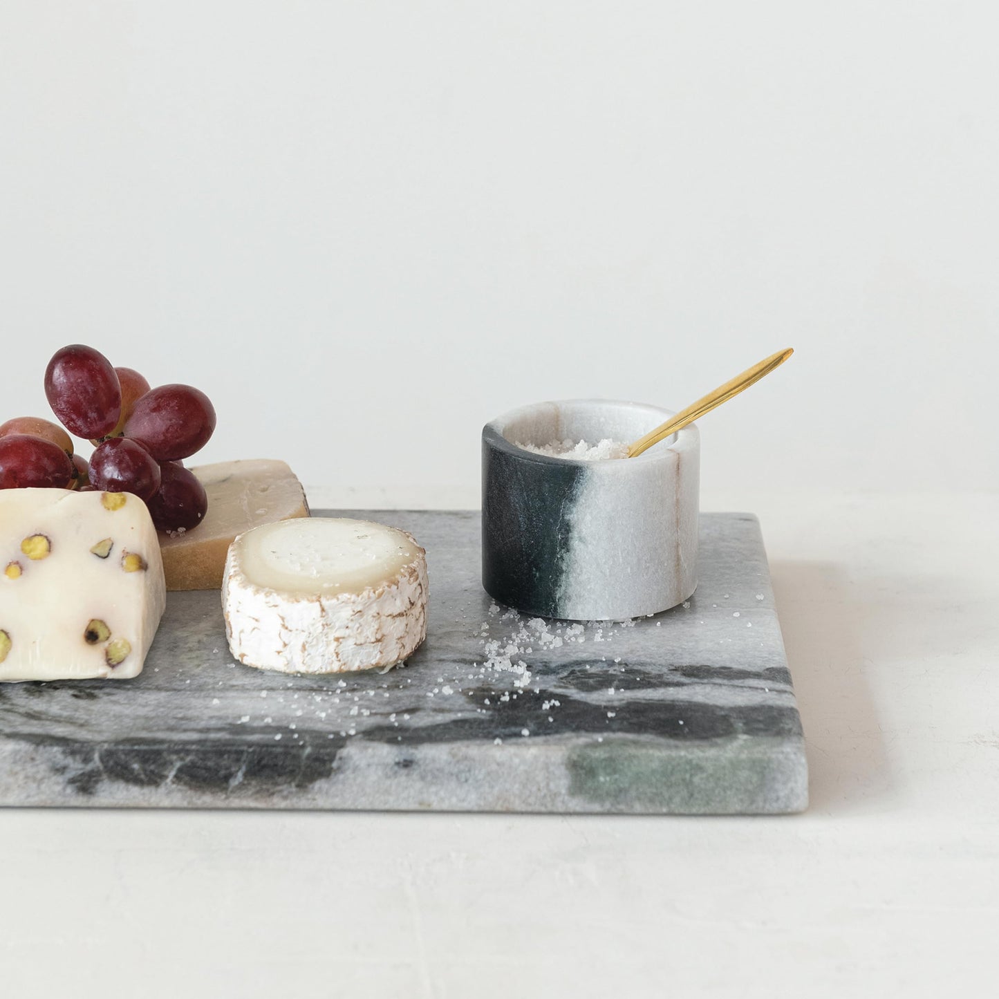 Creative Co-Op Marble Salt Cellar with Brass Spoon, Black