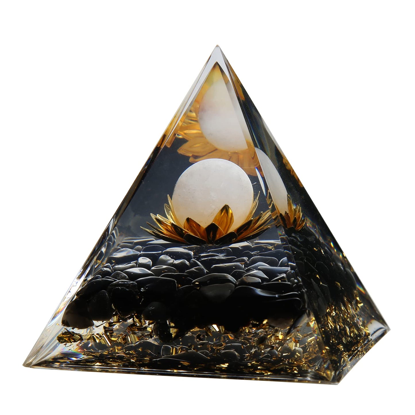 Orgone Pyramid - Positive Energy Source for Meditation, Stress Relief, Wealth Attraction | Crystal Pyramid Orgonite with Protection Crystals | Ideal Energy Generator & Stylish Room Decor