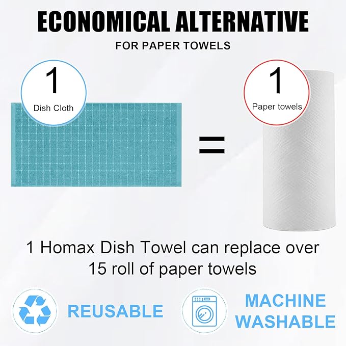 Homaxy 100% Cotton Terry Kitchen Towels, Checkered Designed, Soft and Super