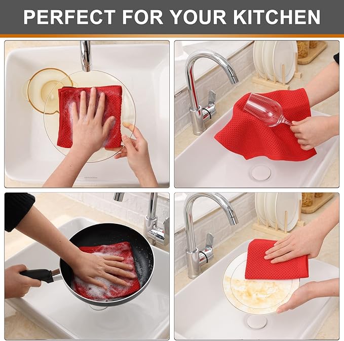 Kitinjoy 100% Cotton Kitchen Dish Cloths, 8 Pack Waffle Weave Ultra Soft