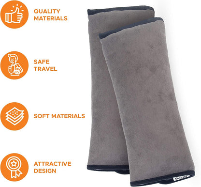 Boxiki Travel Set of 2 Seat Belt Pads | Head Support Pillow for Car Travel | Seat Belt Covers for Adults & Kids | Machine Washable Car Seat Belt Covers | Durable Plush Seatbelt Cushion