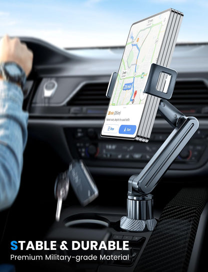 eSamcore Tablet Holder for Car, for iPad Cup Holder Car Mount with 1.57" Depth Large Clamp 15" Height Adjustable Tab Mount Holder for 6"-12.9" Cell Phone iPhone iPad Stand Travel Accessories