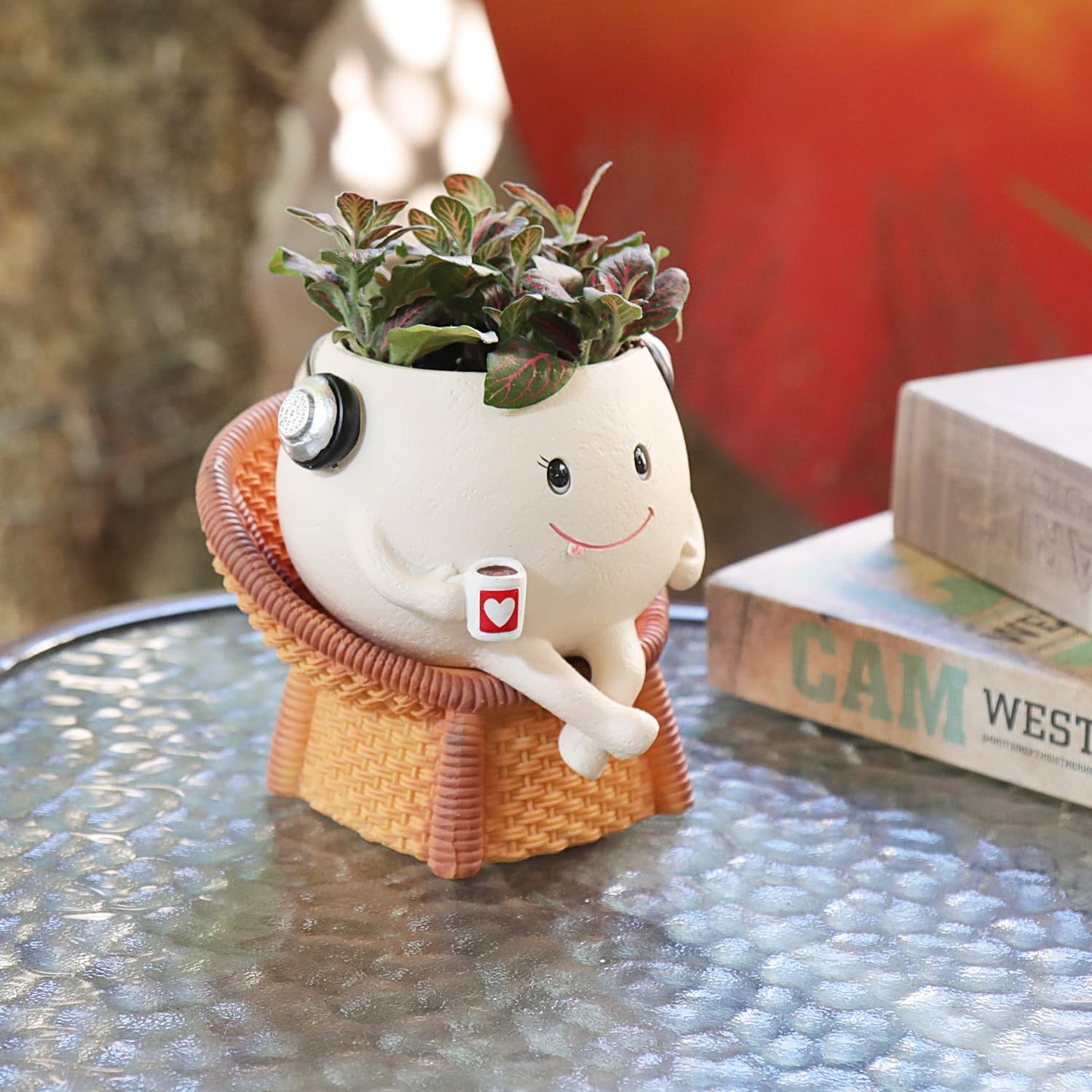 NINIPAPA Smiley Face Flower Pot Cute Chair Planter with Drainage Hole, Funny Indoor Planter for Succulents Herbs, Small Plants Happy Little Pot Unique Gifts for Plant Lovers