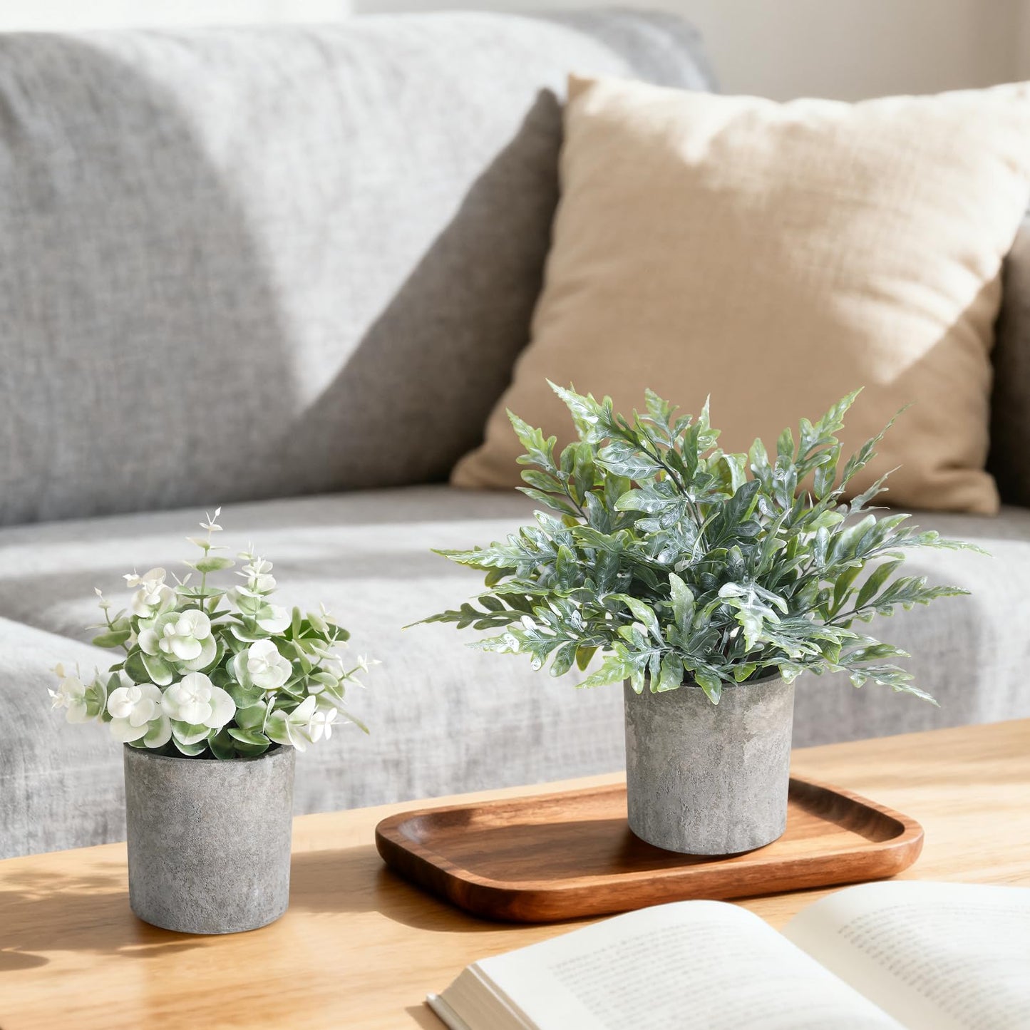 RUIDKUN 3 Pack Mini Potted Fake Plants Artificial Plastic Indoor Eucalyptus Plants for Home, Office, Desk, Bathroom, Coffee Table & Shelf (Green)