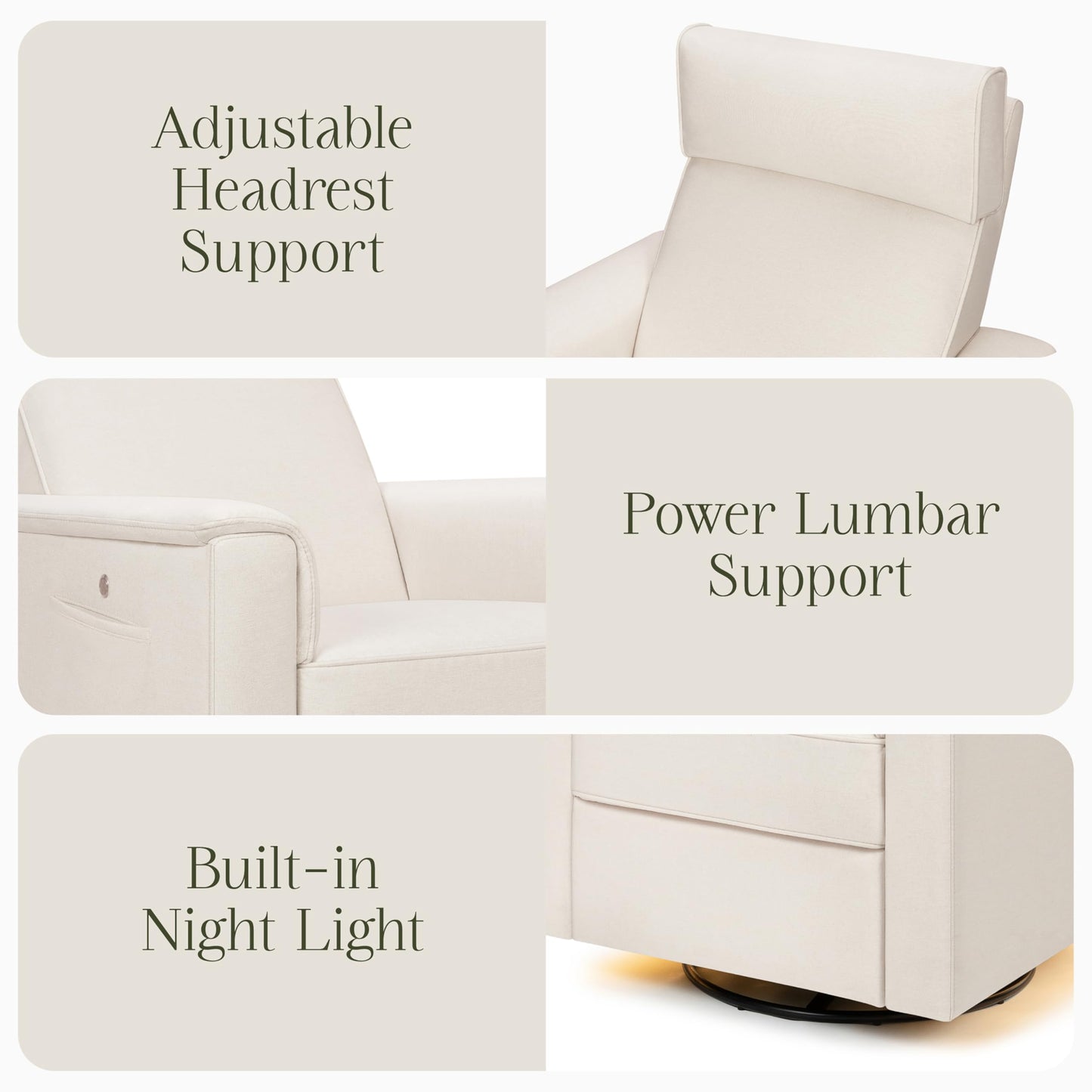 Namesake Willa Deluxe Power Recliner & Swivel Glider with Heat & Massage in Performance Cream Eco-Weave, Built-in USB Charging Port, Greenguard Gold & CertiPUR-US® Certified