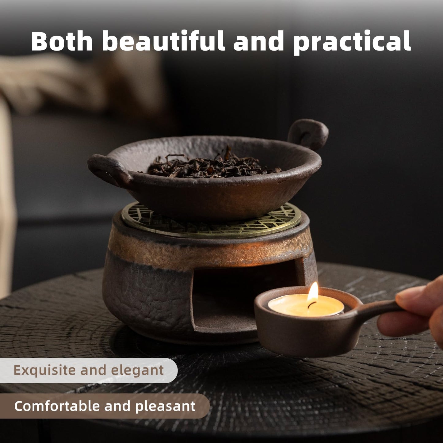 Cedar Aromatherapy Burner & Ceramic Oil Warmer for Home & Office (Heat-Resistant Double-Handled Baking Tray + Stone-Patterned Oven + Accessories)