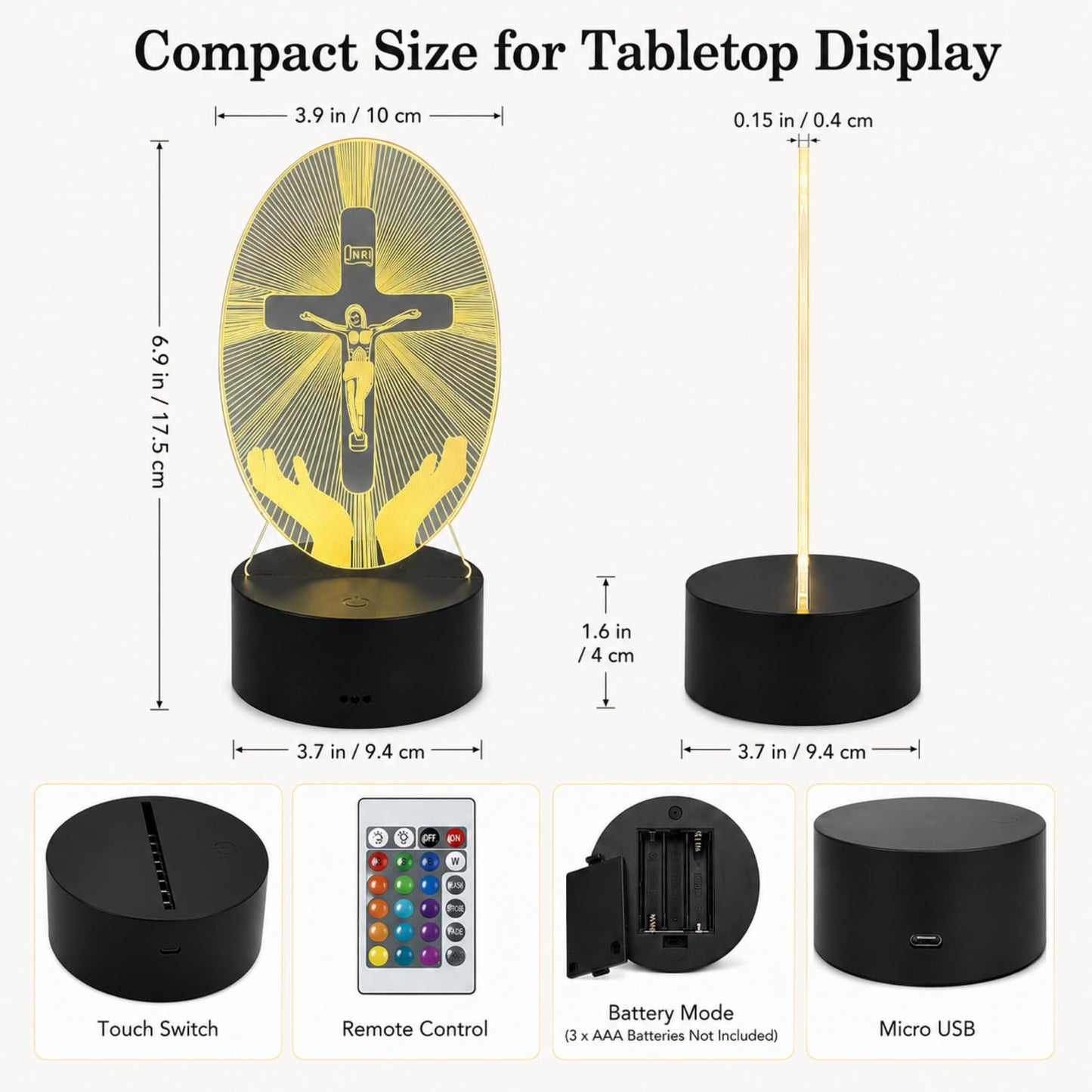 LJYIDAMY 3D Jesus Cross Night Light, Christian LED Illusion Lamp with Remote, USB Powered Religious Cross Lamp for Bedroom Prayer Room Decor, Christmas Christian Gifts for Men Women