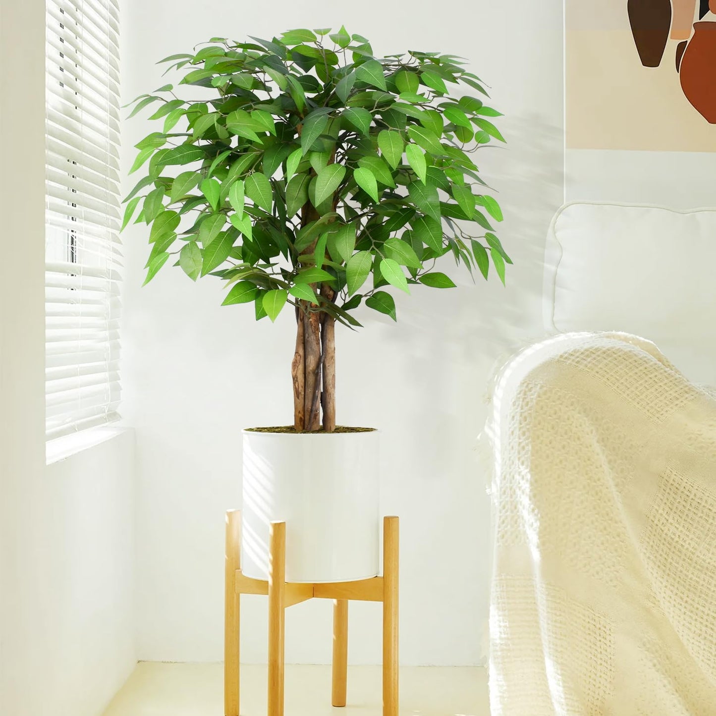 Keeplush 3ft Ficus Artificial Trees with Natural Curved Trunks, 36" Tall Lush Faux Tree for Home Decor Indoor, Green Lifelike Fake Ficus Tree Artificial Plants(Set of 2)