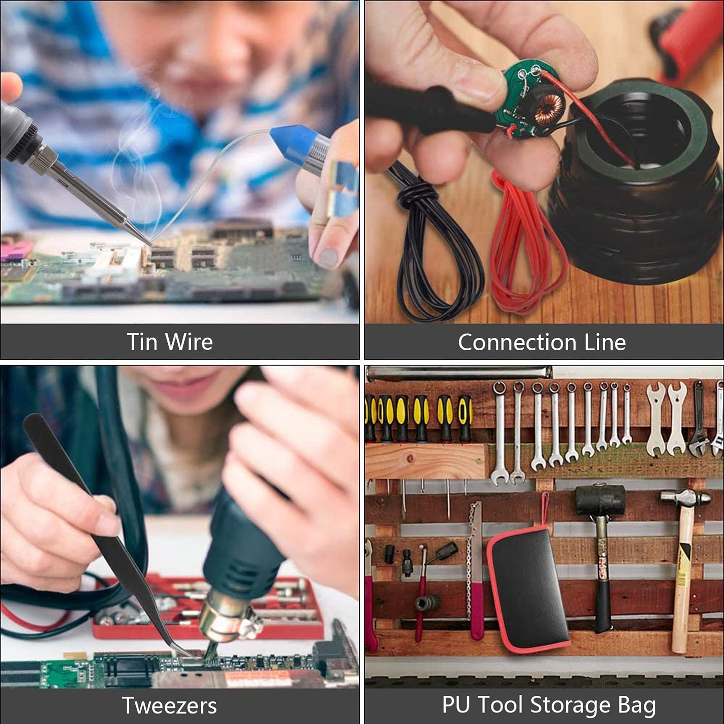 Soldering Iron Kit, 90W Adjustable Temperature Soldering-Iron Gun Kit Welding Tool with 5 Soldering Tips, Desoldering Pump, Tin Wire Tube, Stand, Tweezers