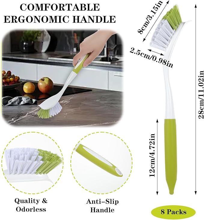 8 Pcs Dish Brush with Handle Kitchen Scrub Brush Pot and Pan Cleaning Brush