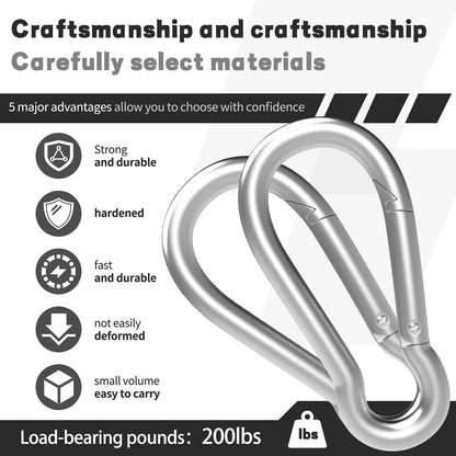 High-PQ Carabiner, Heavy Duty Galvanized Steel Spring Snap Hook Carabiner Clips with 220LBS Holding Capacity, Ideal for Outdoor, Hammock, Swing and Travel (M5 2Inch, 50PCS)