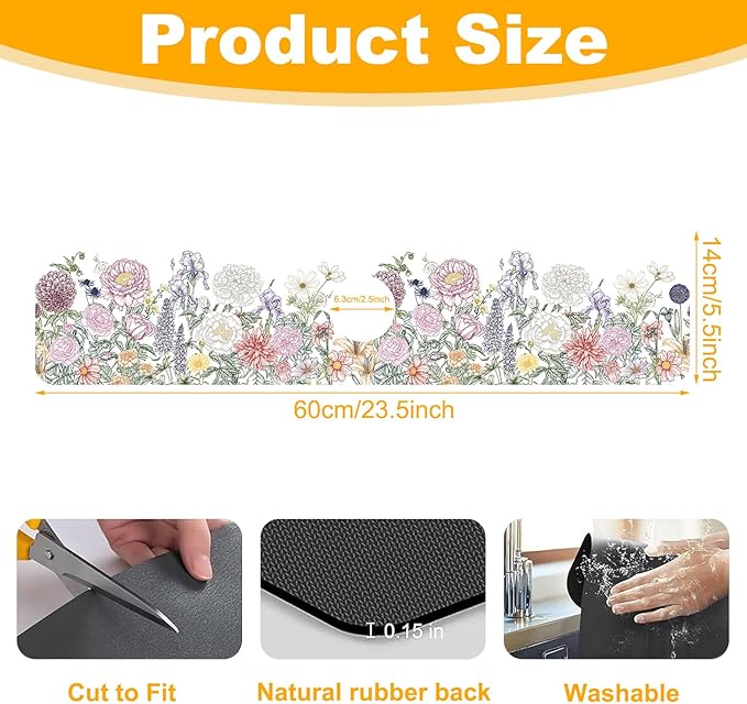 2 Pack Butterfly Floral Sink Splash Guard Faucet Mat Rose Lily Tulip Peony