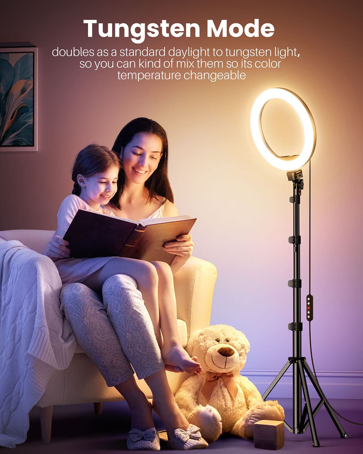 Weilisi 12'' Ring Light with Stand 72'' Tall & 2 Phone Holders,38 Color Modes Selfie Light with Tripod Stand, Big LED Ring Light for iPhone/Android/Camera,YouTube,Makeup