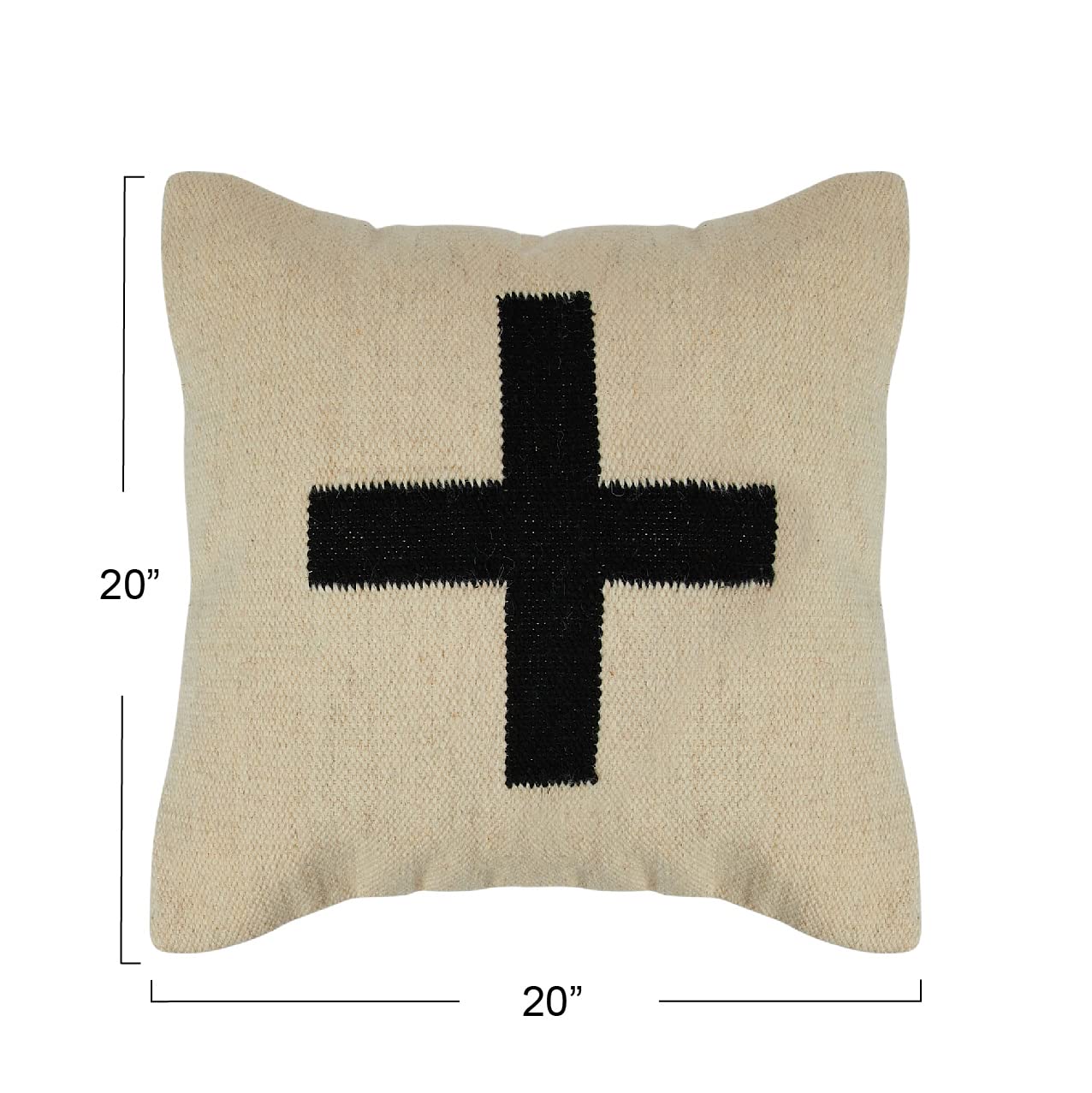 Creative Co-Op Swiss Cross Cotton Wool Throw Natural Pillow, std, Cream and Black