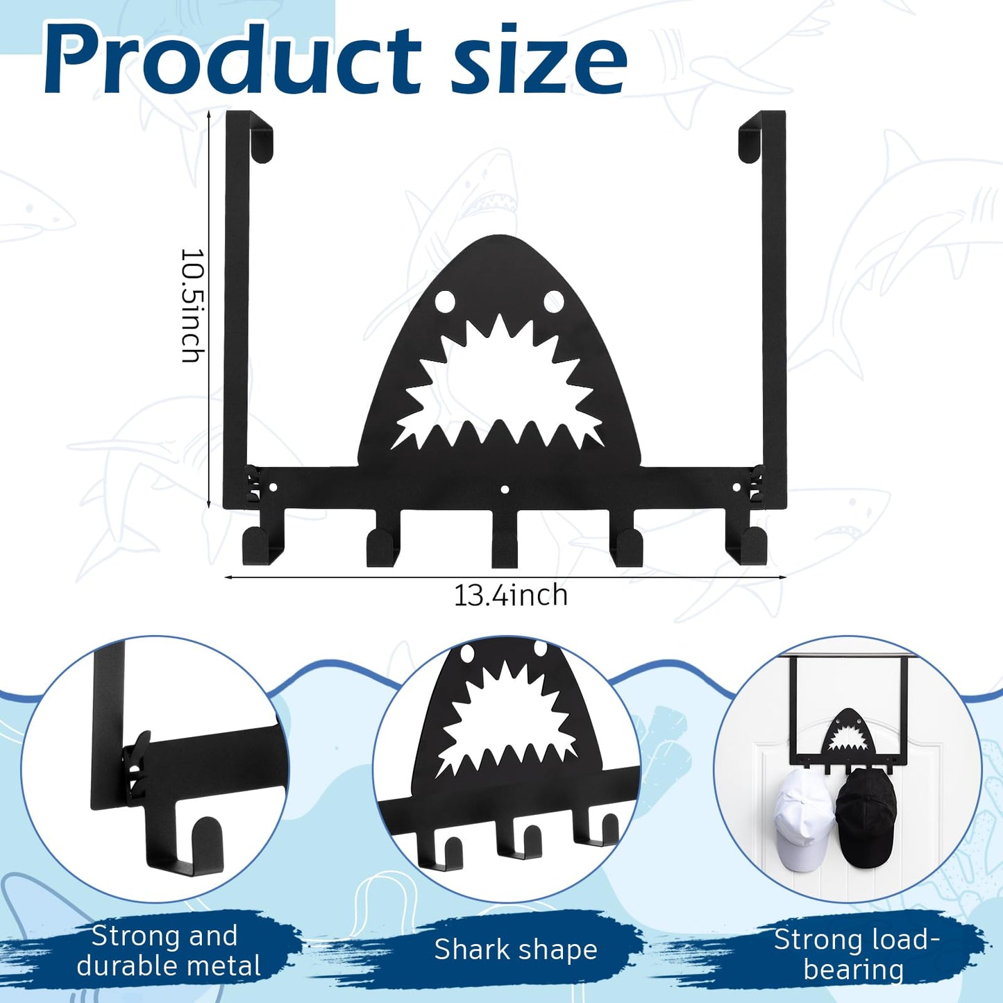 Reallnaive Shark Over The Door Hooks Bathroom Decoration Hanger Wall Mount Art Funny Rack Holder for Towel, Hat, Coat, Cloth, Keychain, Bag, Christmas Gift