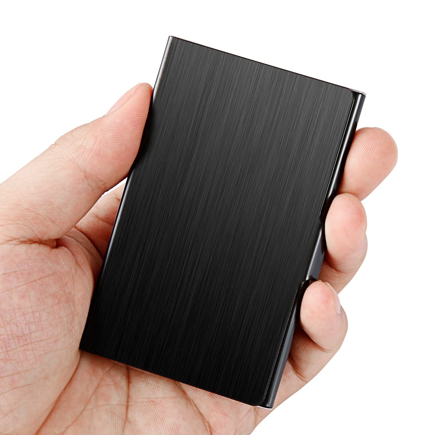 DMFLY Black Slim Metal Business Card Holder + Rose Gold Case, Slim Business Card Case for Men & Women, Pocket Metal Card Case, Professional Stainless Steel Business Card Holders