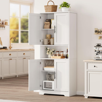 GarveeHome 70in Tall Kitchen Pantry Cabinet, Storage Cabinet with Doors and Adjustable Shelves, Freestanding Cupboard for Living Room, Dining Room, Bathroom, White