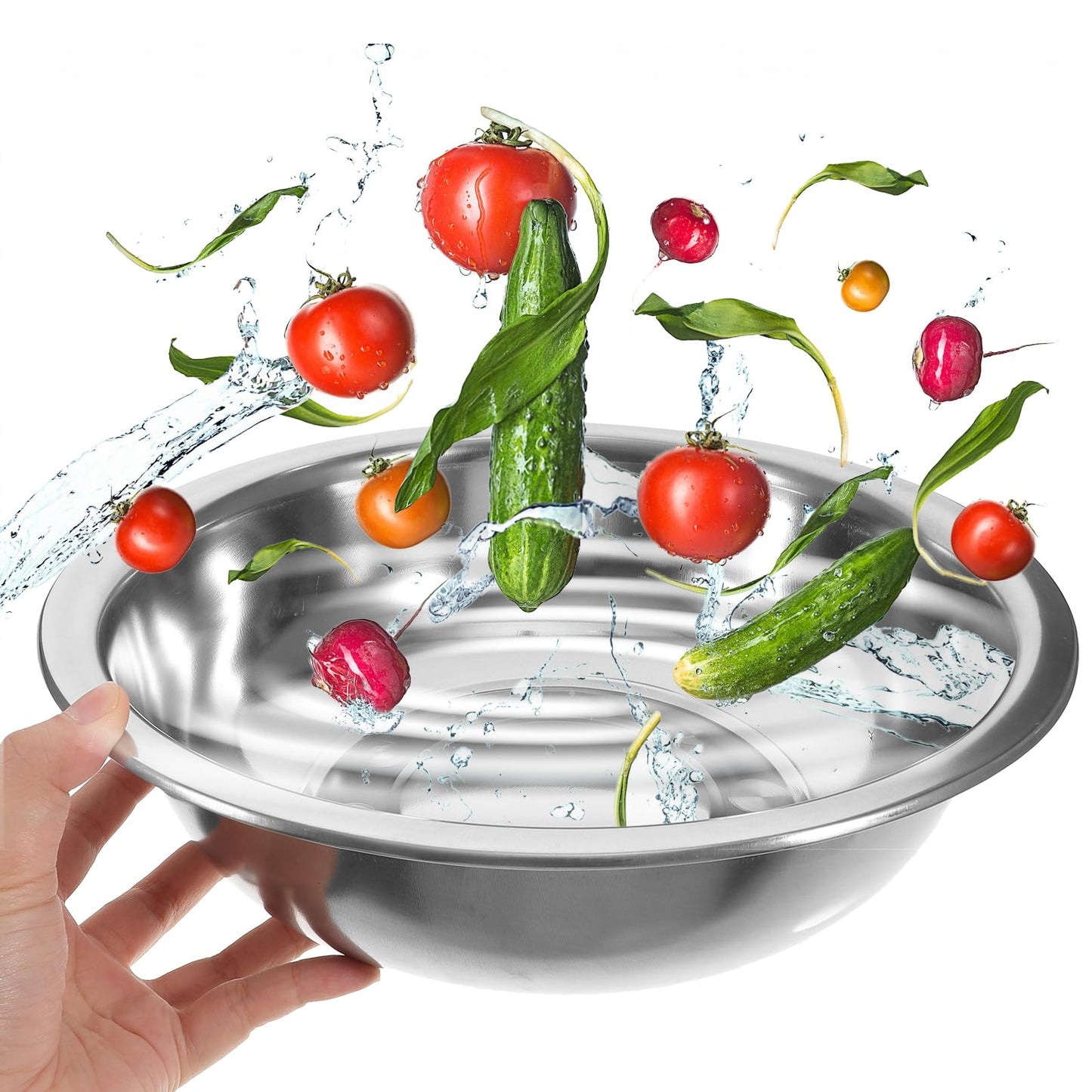 UPKOCH Stainless Steel Basin 10.62 Inch Multipurpose Kitchen Soup Bowl for Mixing Egg Beating Flour Vegetable Washing and Food Prep