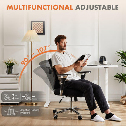 Sweetcrispy Ergonomic 500lbs Wide Heavy Duty Big and Tall Home Office Chair with Adjustable Lumbar Support and Wheels, 3D Armrest, for Adults