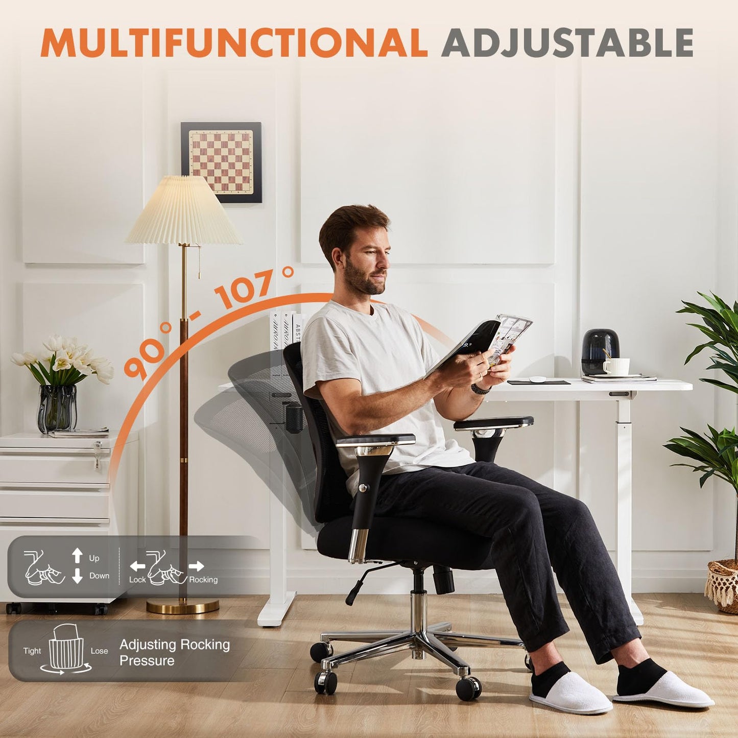 Sweetcrispy Ergonomic 500lbs Wide Heavy Duty Big and Tall Home Office Chair with Adjustable Lumbar Support and Wheels, 3D Armrest, for Adults