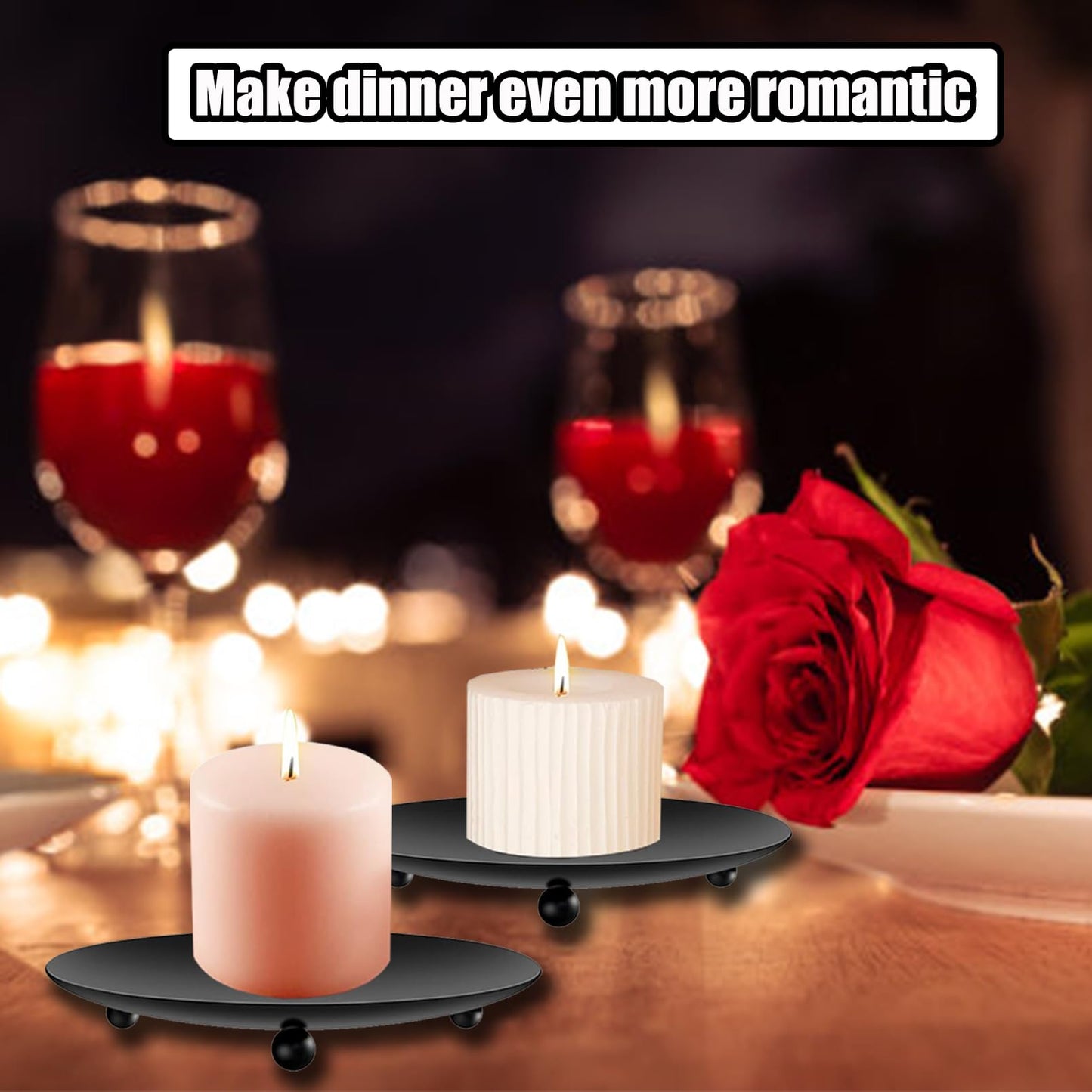 exinddea 8 PCS Iron Plate Candle Holder,Candle Stand for LED & Wax Candles,Black Candle Holders Iron Plate,4" Decorative Pillar Candle Plate for Incense Cones Spa Weddings