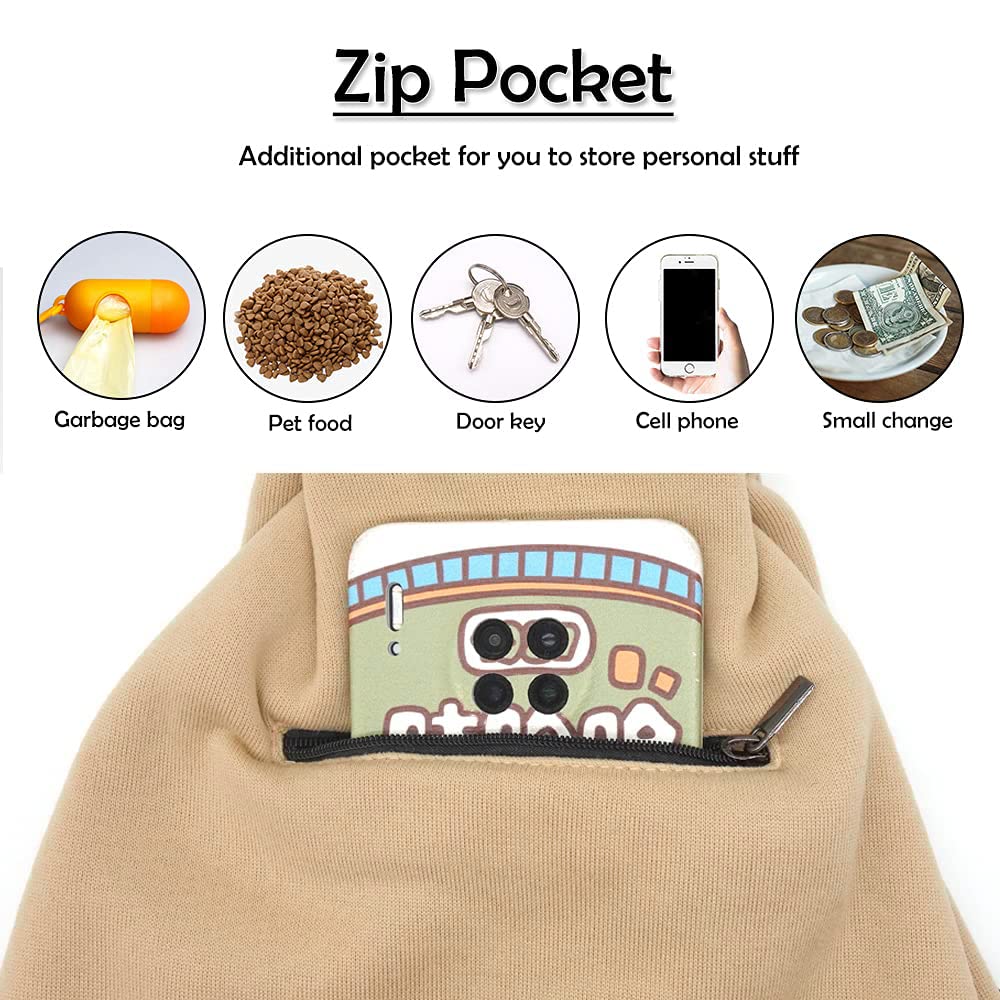 NATUYA Pet Sling Carrier Small Dog Sling Cat Carrier Bag Adjustable Strap Hands-free Sling Pet Carrier Bag with Front Zipper Pocket Safety Belt for Outdoor Traveling Subway (Khaki, Cotton Style)