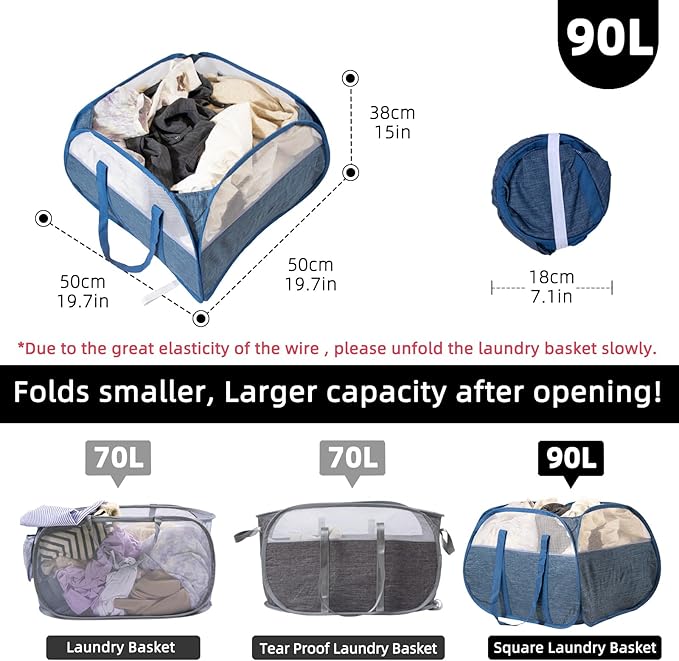Collapsible Laundry Basket, 90L Foldable Pop-up Laundry Hamper
