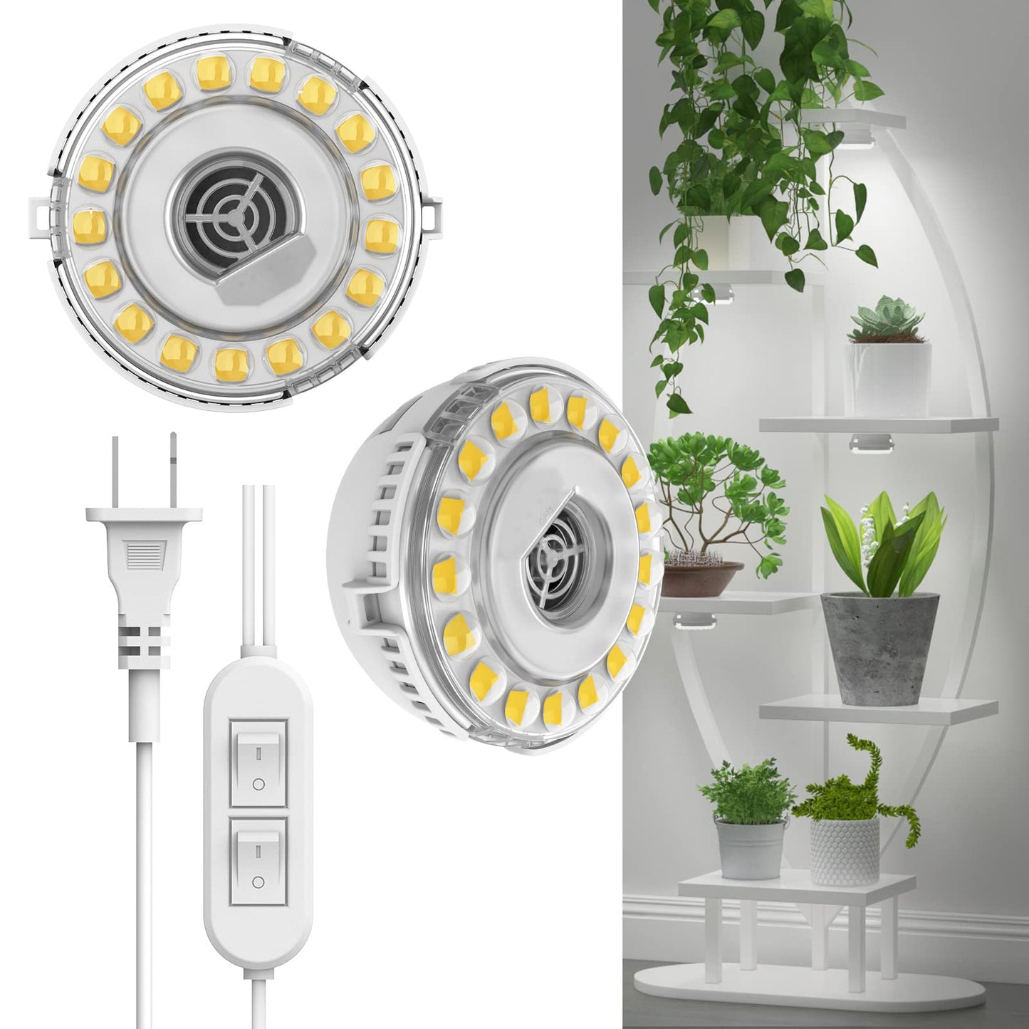 SANSI Grow Lights LED Pot Clip Plant Light, 4000K Full Spectrum 4-Level Dimmable, Auto On Off+Puck Grow Light, 10W (150 Watt Equiv) Full Spectrum 2-Head Lamp for Plants with Ceramic Tech