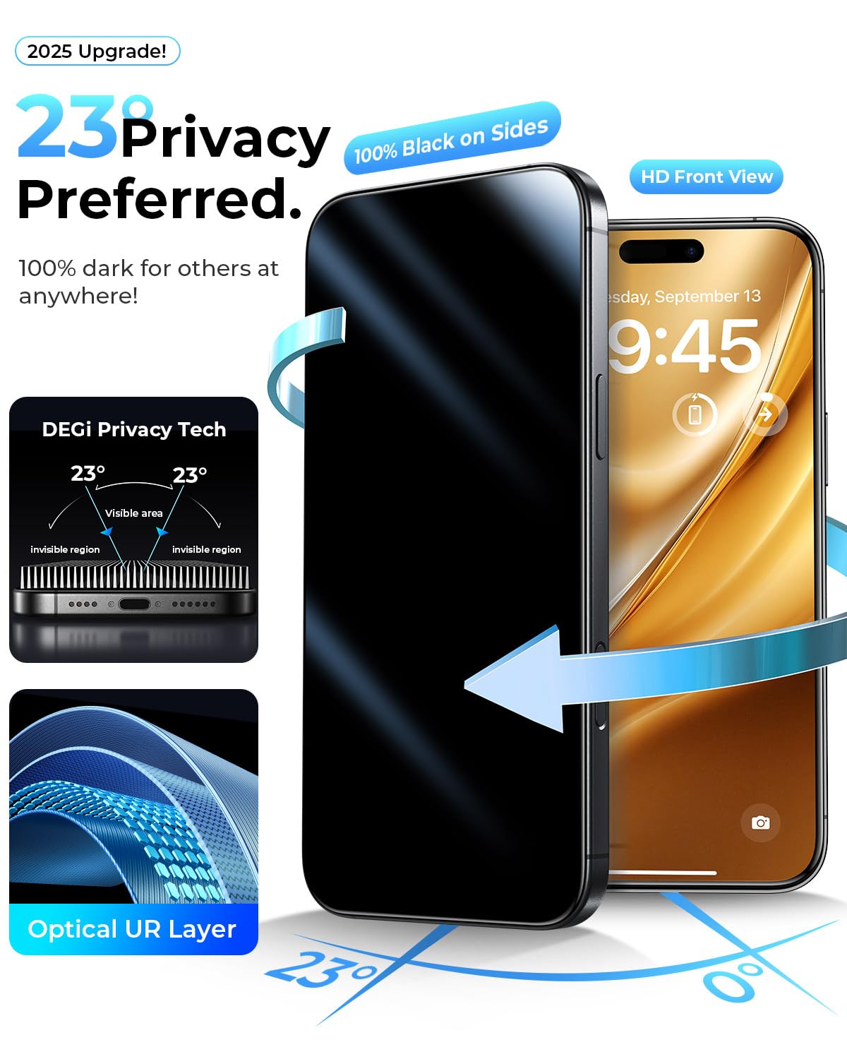 DIMONCOAT 4-PACK TOP 9H+ Glass for iPhone 15 Pro Privacy Screen Protector [Auto Alignment Kit] [10X Military Protection] UNBREAK Tempered Glass Film for iPhone 15 Pro 6.1 inch [Case Friendly]