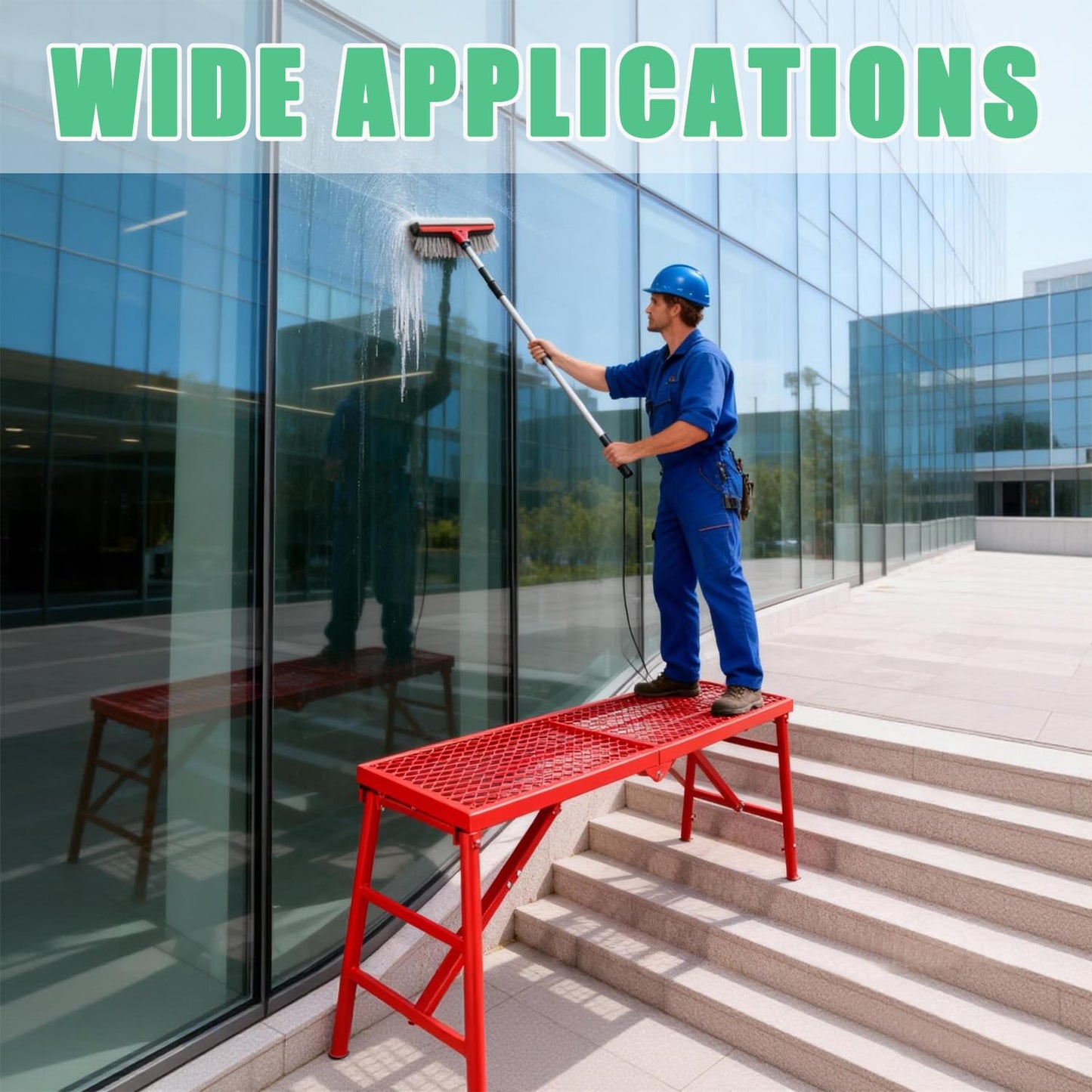 800LBS Foldable Scaffolding Platform, 71x16x60 Inch Alloy Steel Adjustable Height Portable Work Ladder, Ideal for Standard Staircase Painting Wiring Car Wash Home Decor & Industrial Maintenance
