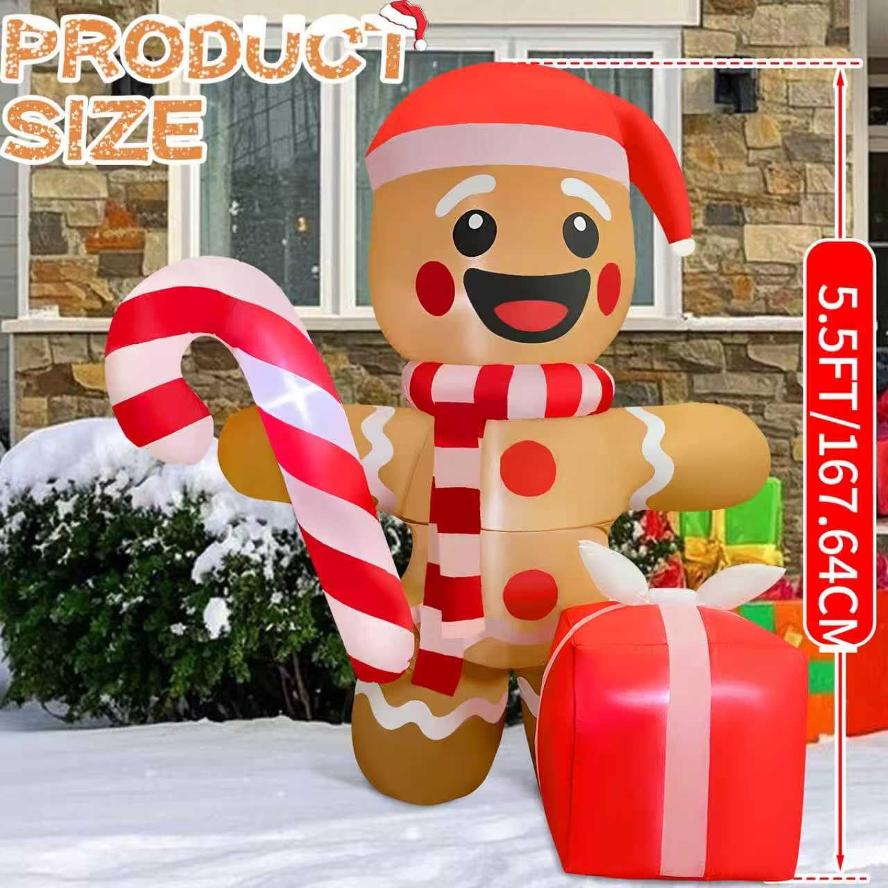 GIGLIM 5.5FT Christmas Inflatable Gingerbread 5.5FT Gingerbread Man Inflatable Christmas Outdoor Decoration Xmas Gingerbread Blow Up Decor with Built-in 4 LED for Yard Garden Lawn(with Storage Bag)