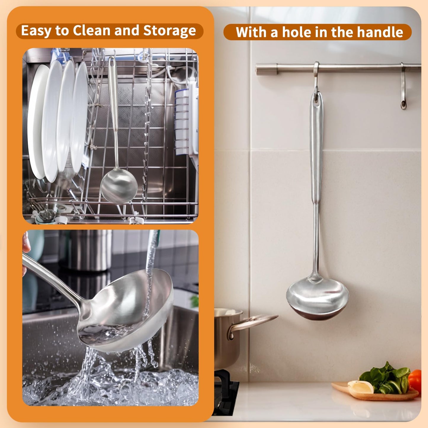 5 Pcs Newness Cooking Utensils Set, 304 Stainless Steel Kitchen Utensils Set, Metal Kitchen Accessories, Include Soup Ladle, Slotted Skimmer Spoon, Spaghetti Spoon and Spatula, Dishwasher Safe