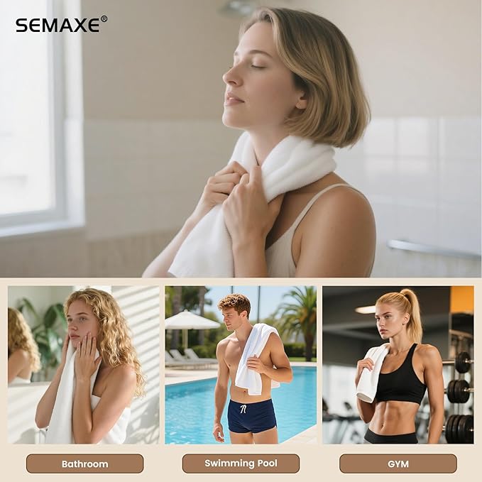 SEMAXE 100% Cotton Hand Towel for Bathroom, Hotel Spa Quality Absorbent Towels