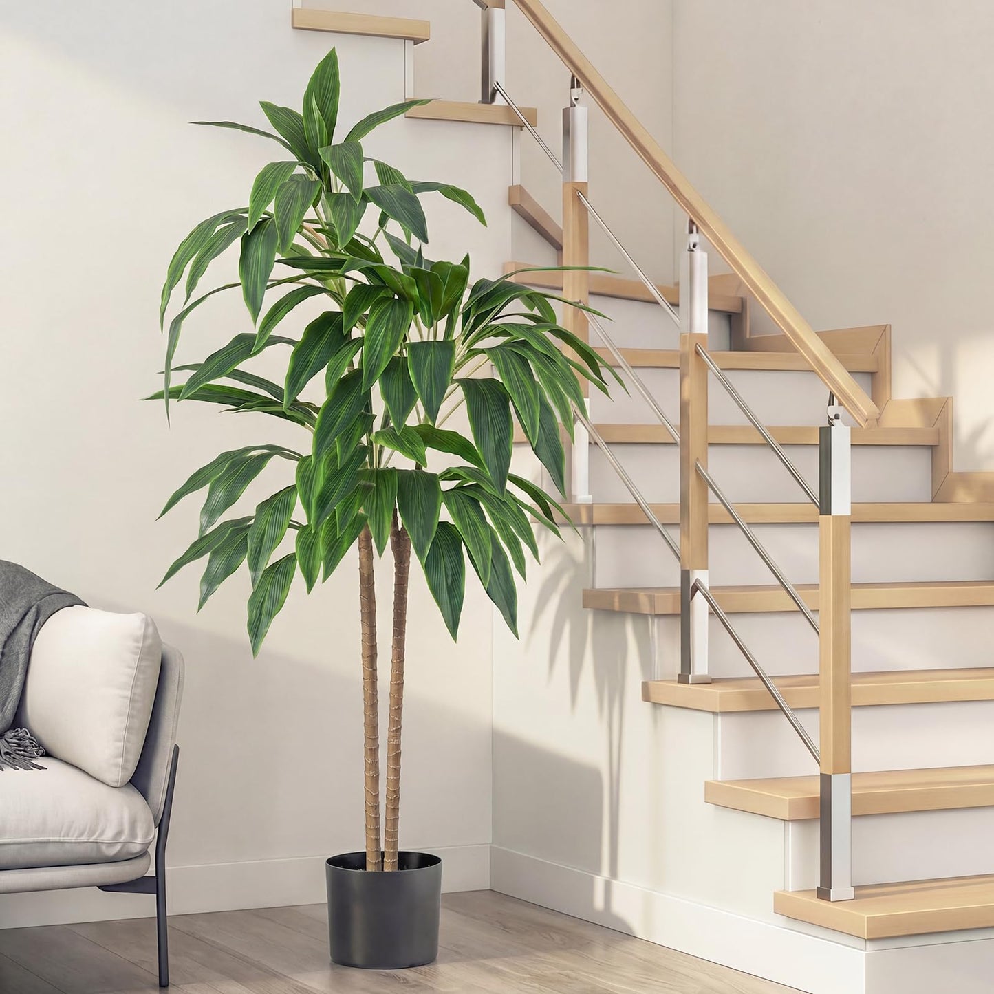 DUMOS 51in Artificial Dracaena Tree, Tall Fake Faux Plants Indoor with Lifelike Leaves Black Planter Pot, Artificial Silk Tree Maintenance Free for Home Office, House, Living Room, Porch Decor