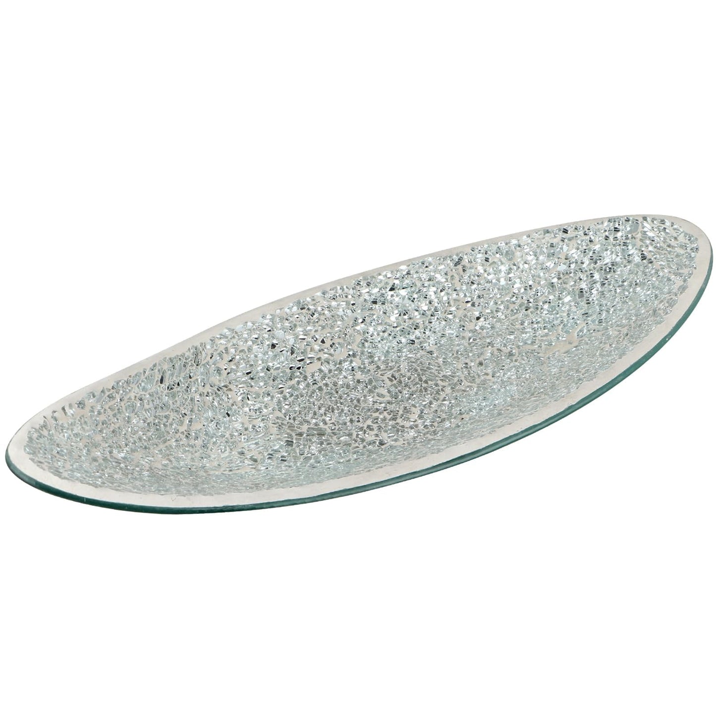 MDLUU Small Glass Mosaic Decorative Silver Boat Shaped Tray, Living Room Table Centerpiece Bowl, Home Decor Accent Plate for Orbs, Candles, Potpourri