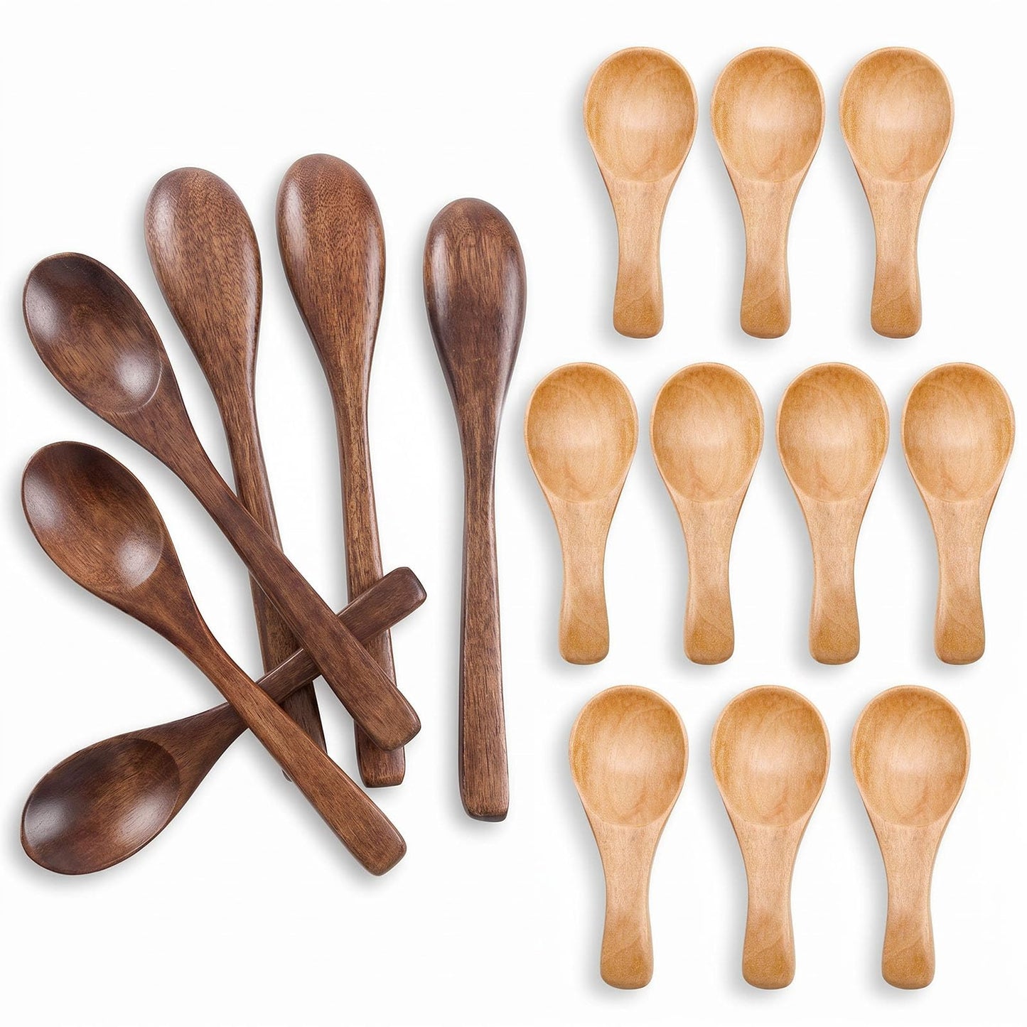6 Inch Small Eating Spoons with 10PCS 3 Inch Mini Wood Spoons for Spice Jars Salt Sugar Honey Coffee Tea, Versatile Kitchen Utensils for Stirring and Serving