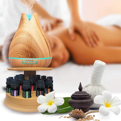 Aromatherapy Essential Oil Diffuser Gift Set with 20 Oils and Rotating Display Stand - 400ml Ultrasonic Diffuser with 20 Essential Plant Oils - 4 Timer & 7 Ambient Light Settings